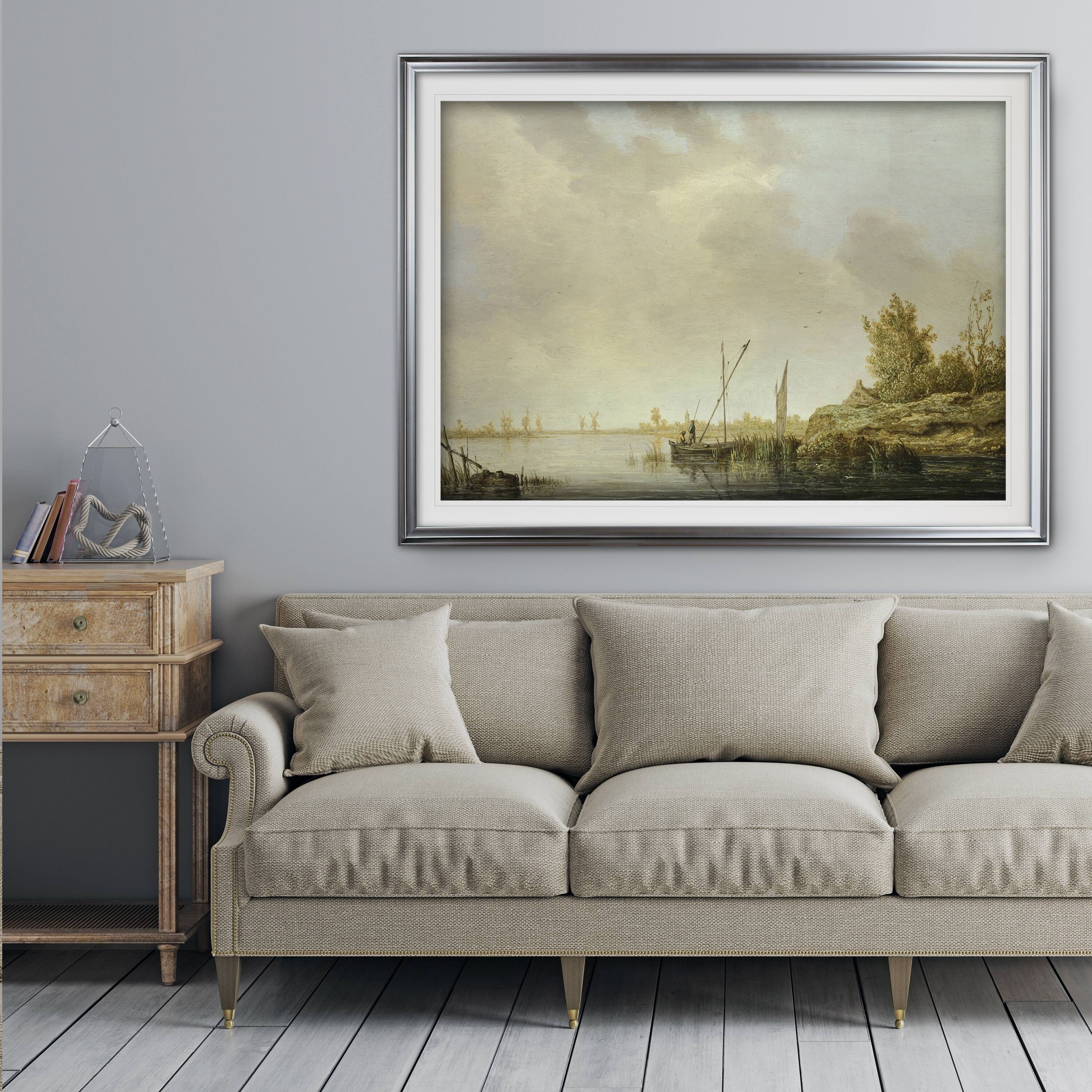 River-Scene-Windmills -by Aelbert Cuyp - Premium Framed Print - Bed ...