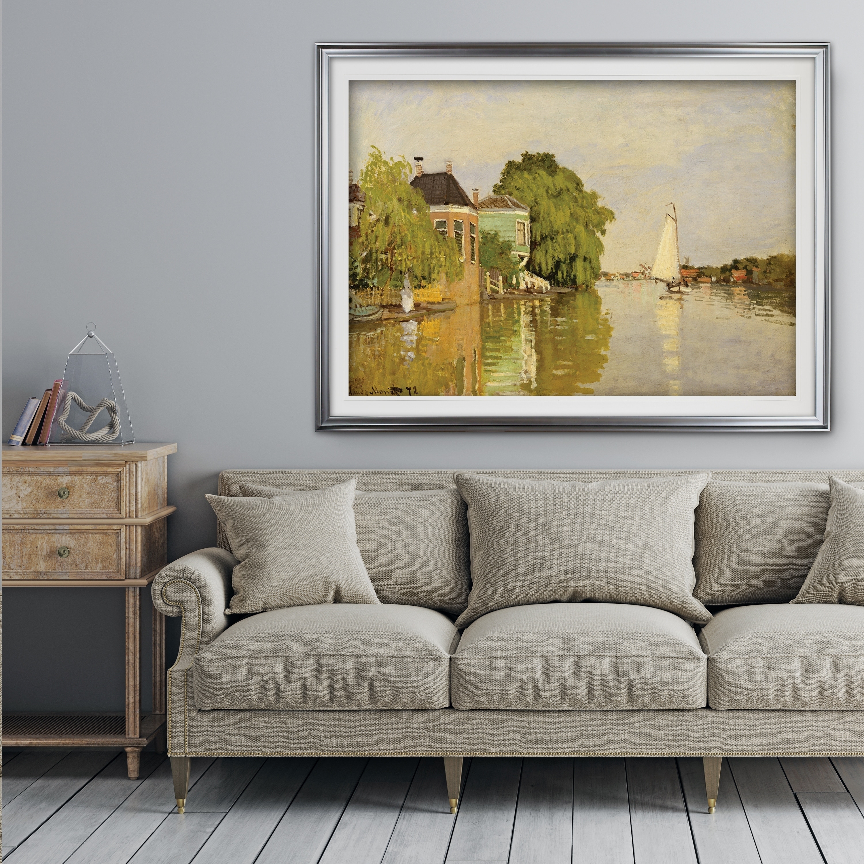 Houses-on-the-Achterzaan -Claude Monet - Premium Framed Print