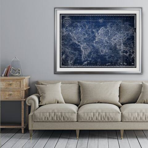 Vintage Wold Map v Blue - Premium Framed Print