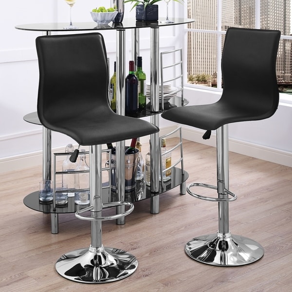 black leather gas lift bar stool