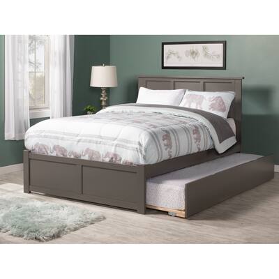 Madison Full Platform Bed with Flat Panel Foot Board and Twin Size Urban Trundle Bed in Atlantic Grey