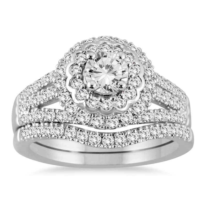 AGS Certified 1 3/4 Carat TW Diamond Bridal Set in 14K White Gold (J-K Color, I2-I3 Clarity)