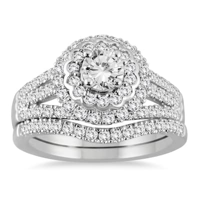 AGS Certified 1 3/4 Carat TW Diamond Bridal Set in 14K White Gold (J-K Color, I2-I3 Clarity)