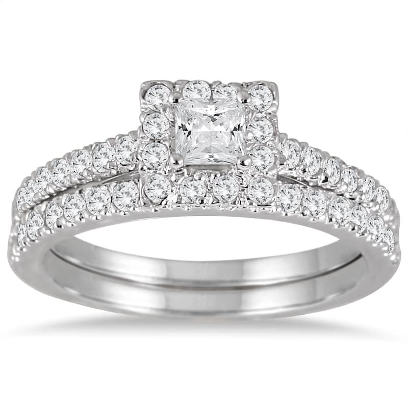 1 Carat TW Princess Cut Diamond Bridal Set in 14K White Gold