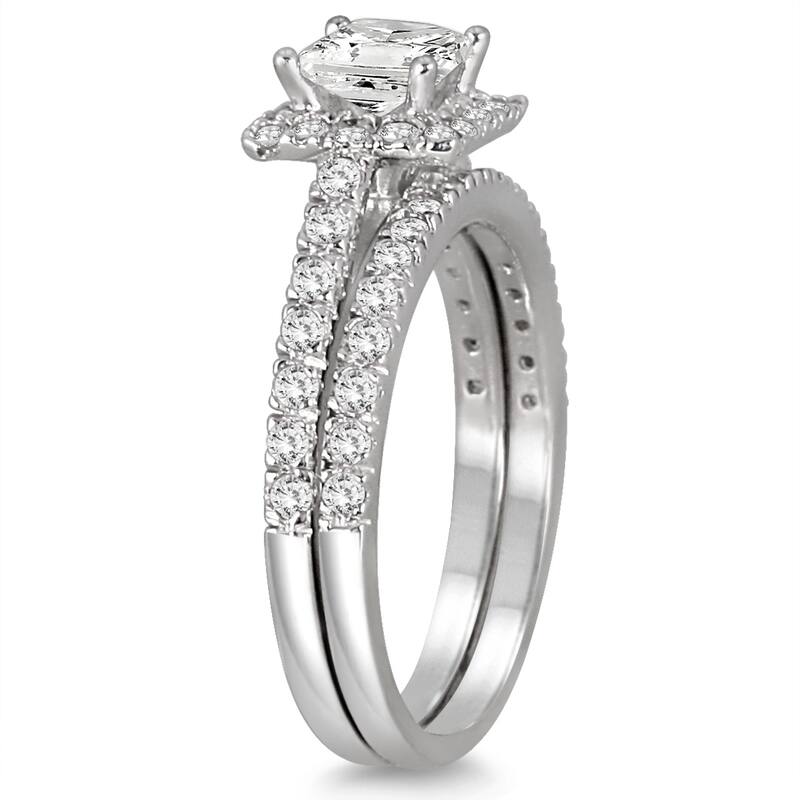 1 1/4 Carat TW Princess Cut Diamond Bridal Set in 14K White Gold