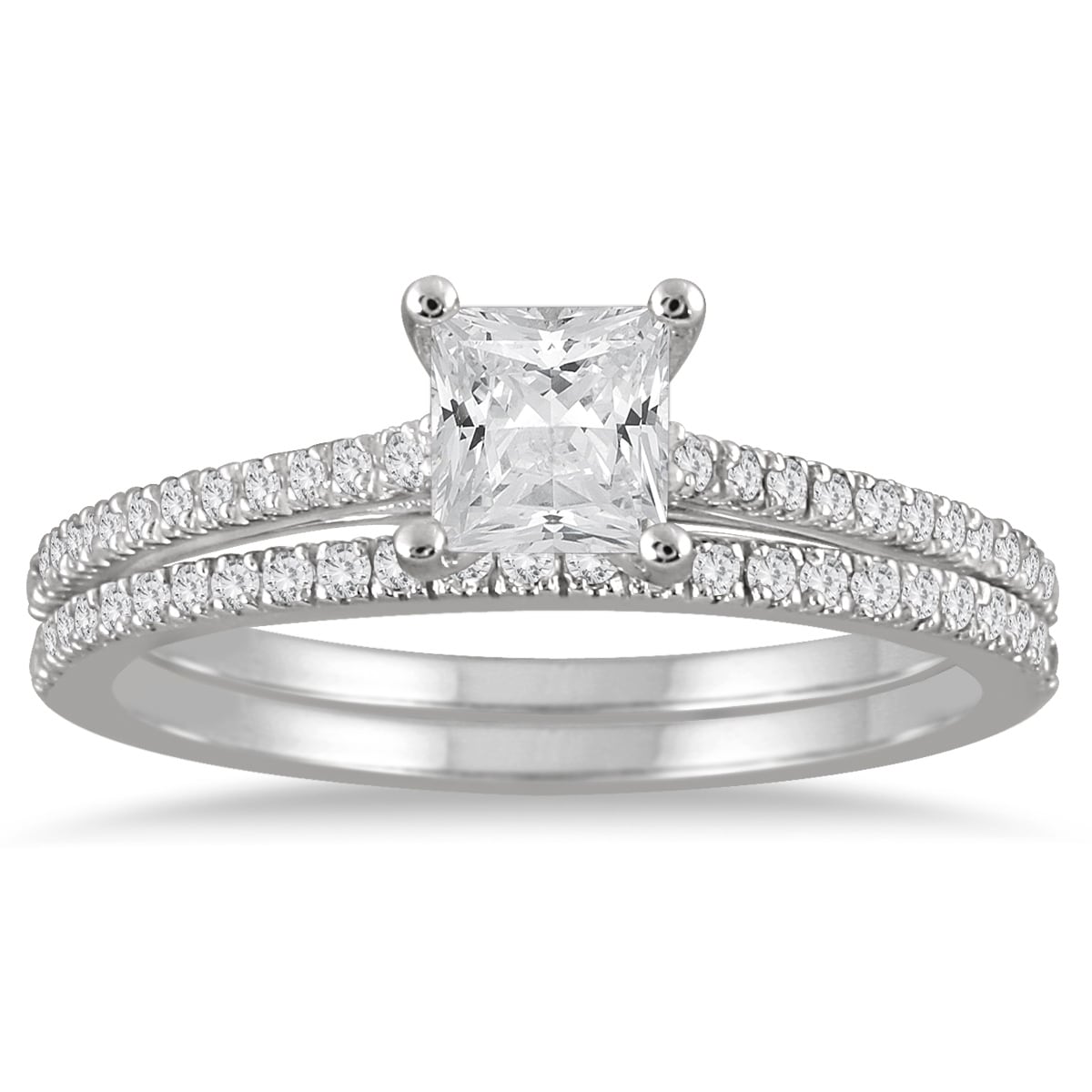 14K White Gold 2 CT Princess Engagement Ring Set Wedding Band Size 5-9 4.8 gram