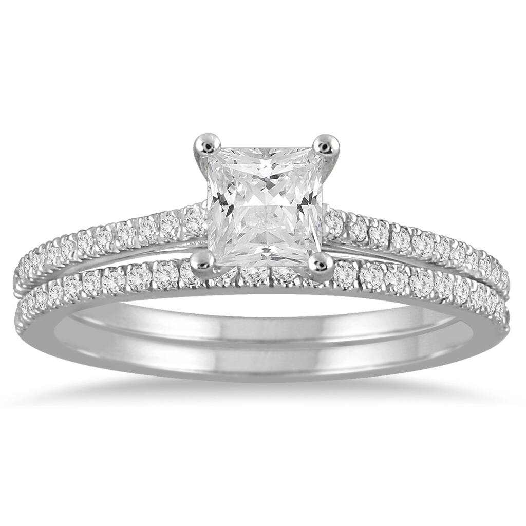 1 Carat TW Princess Cut Diamond Bridal Set in 14K White Gold ...