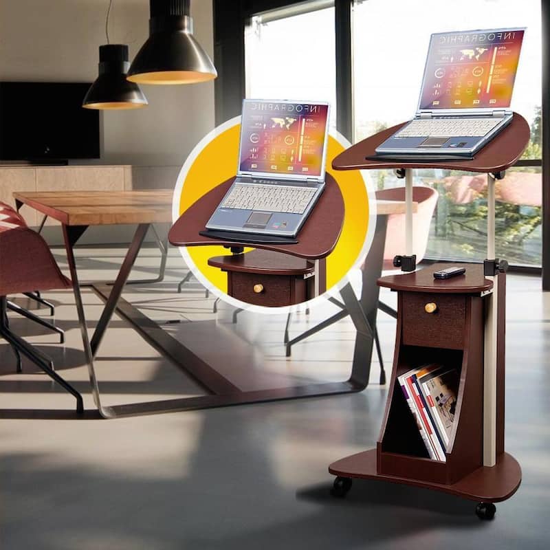 Urban Designs Sit-to-Stand Rolling Adjustable Laptop Cart With Storage