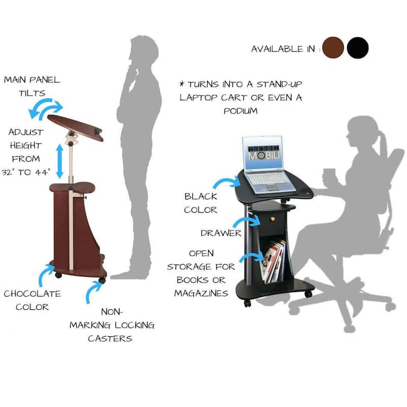 Urban Designs Sit-to-Stand Rolling Adjustable Laptop Cart With Storage