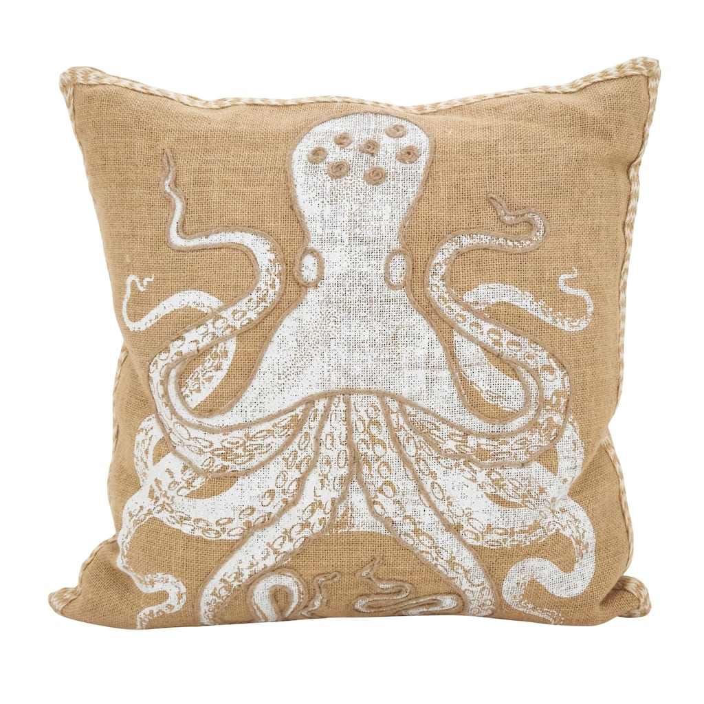 Octopus Down Filled Cotton Jute Throw Pillow