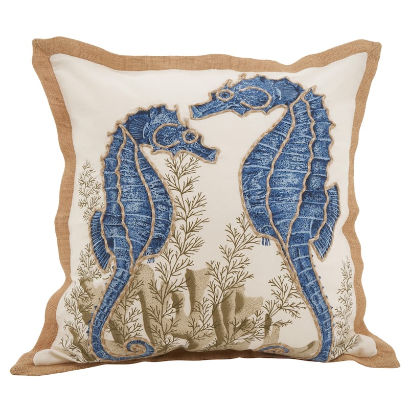 Seahorse Down Filled Cotton Throw Pillow