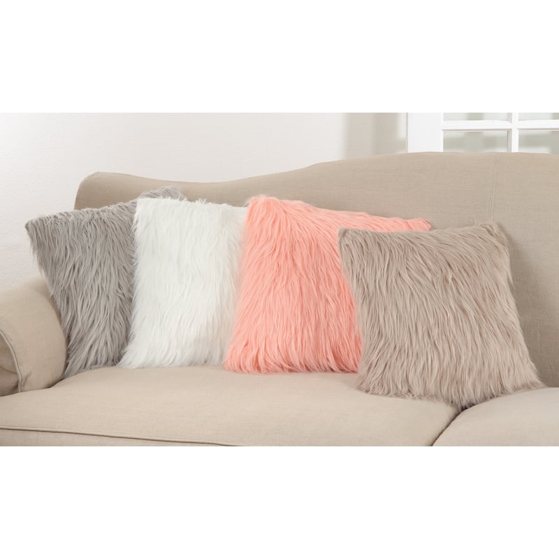 Faux Fur Long Hair Poly Filled Throw Pillow