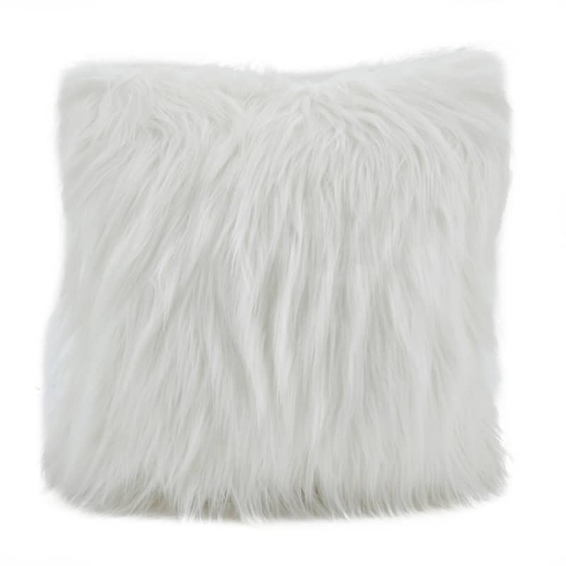 Faux Fur Long Hair Poly Filled Throw Pillow - Ivory