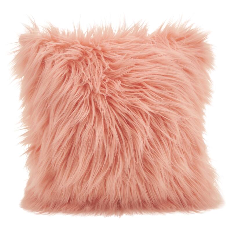 Faux Fur Long Hair Poly Filled Throw Pillow