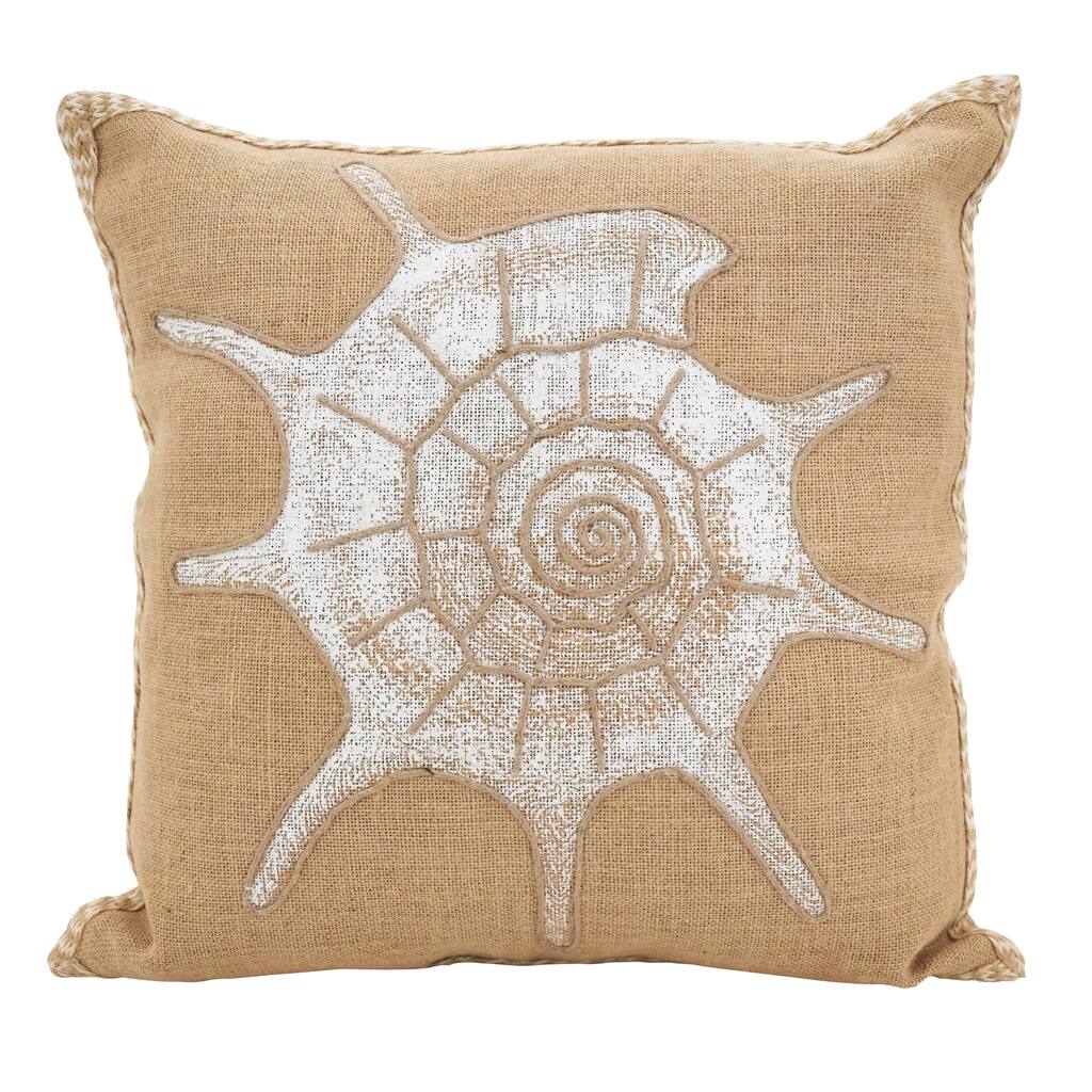 Spiral Seashell Down Filled Cotton Jute Throw Pillow