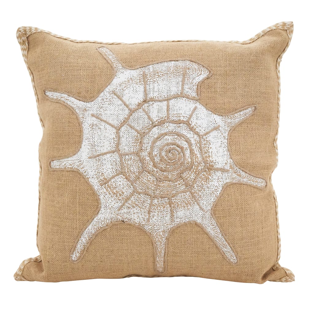 Spiral Seashell Down Filled Cotton Jute Throw Pillow