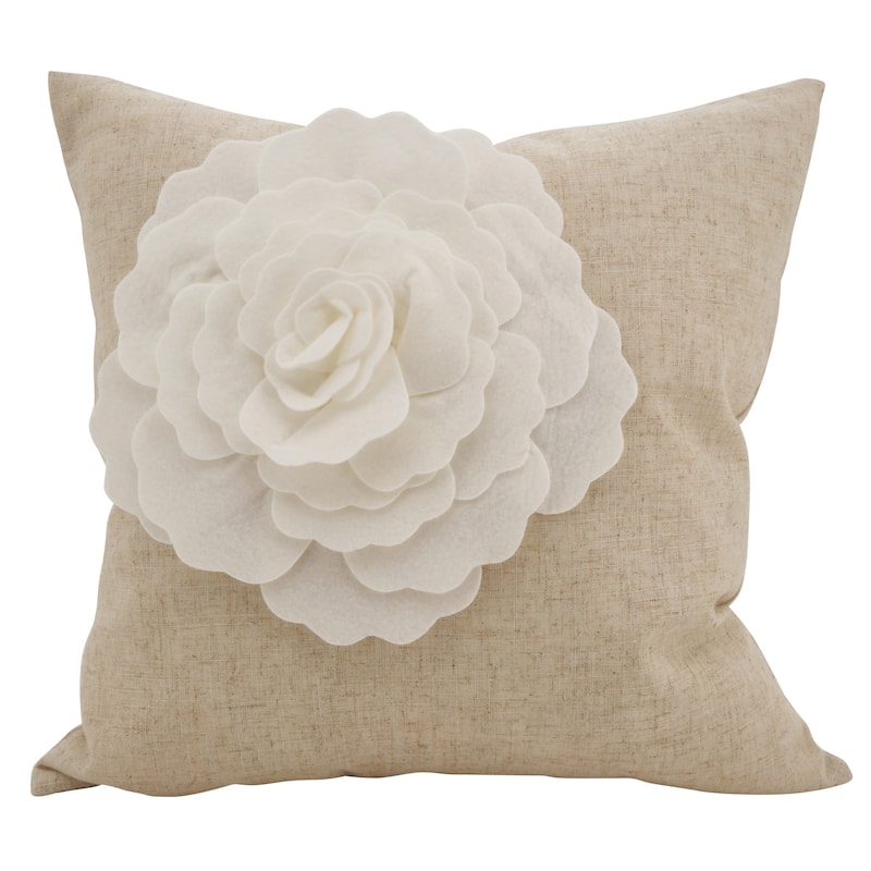 Rose Flower Statement Poly Filled Throw Pillow - Ivory