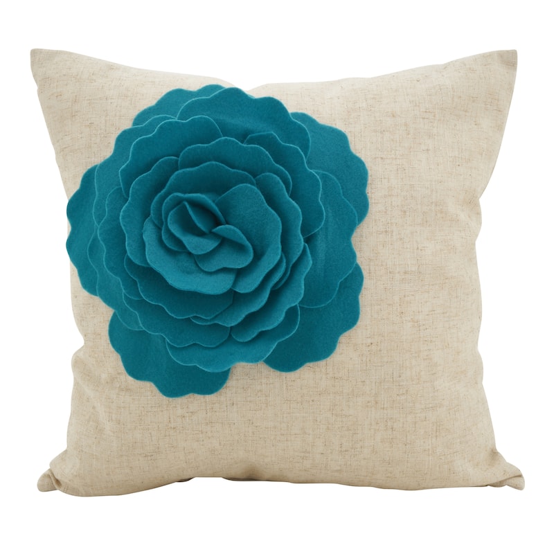 Rose Flower Statement Poly Filled Throw Pillow - Blue