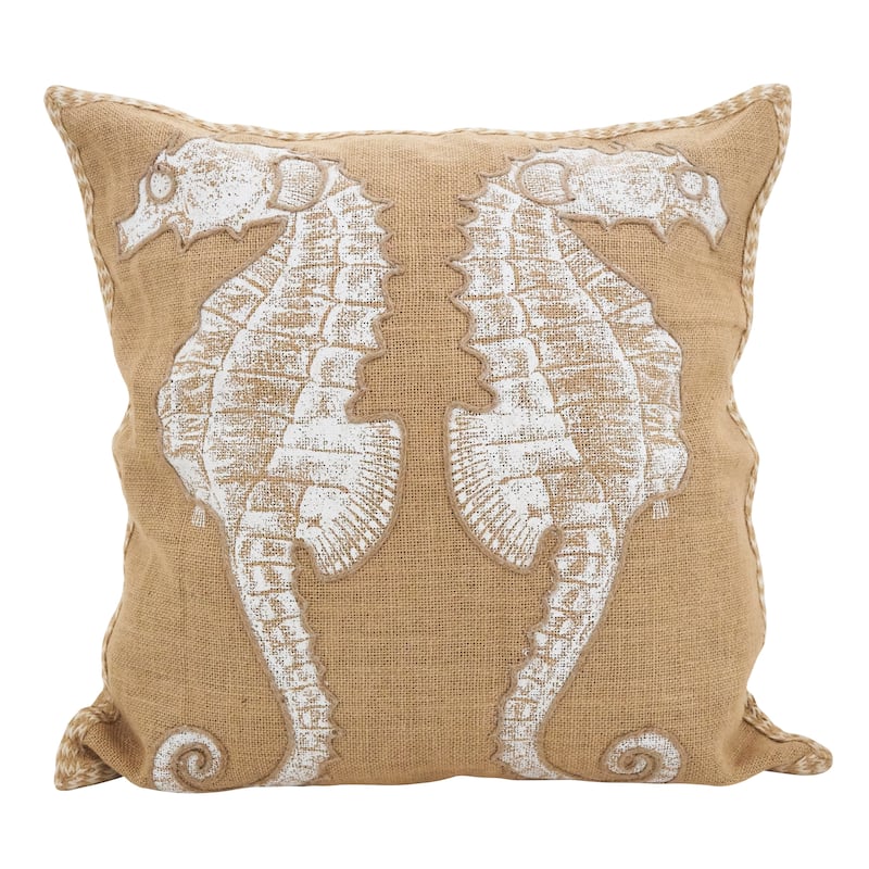 Seahorse Down Filled JuteThrow Pillow