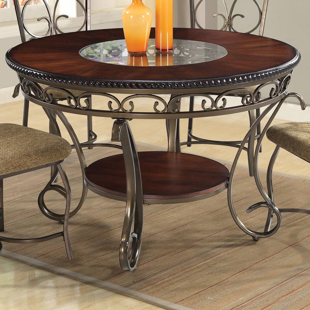 Home Source Thomaston Espresso 47-inch Glass Inset Dining Table - 47-inch diameter x 30.7 inches high