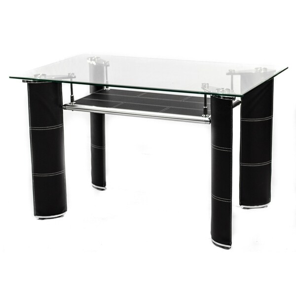 glass and leather dining table