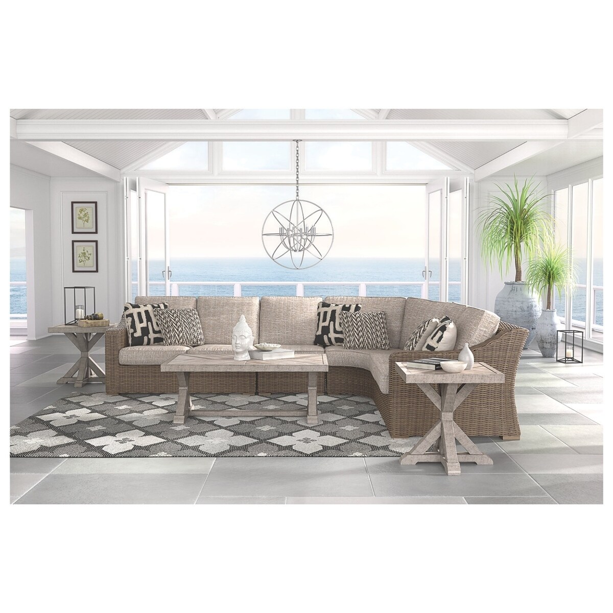 Beachcroft Outdoor Left and Right Arm Facing Loveseats - Beige