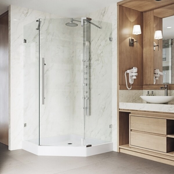 Vigo Ontario Chrome Frameless 36 Inch Neo Angle Shower Vigo Ontario Chrome Frameless 36 Inch Neo Angle Shower Enclosure And Base