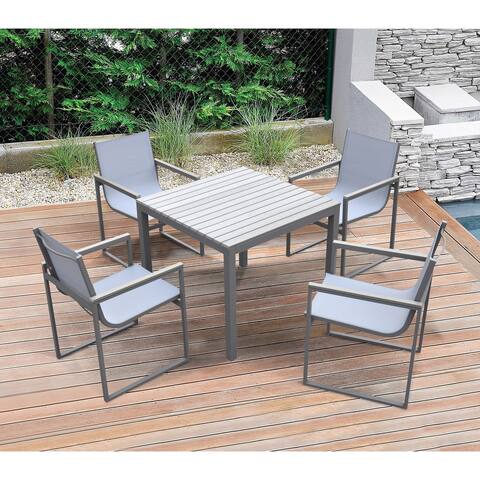 Armen Living Bistro Dining Set Grey Powder Coated Finish (Table with 4 chairs)
