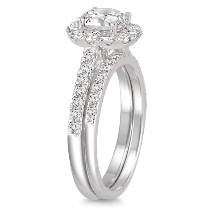 AGS Certified 2 Carat TW Diamond Halo Bridal Set in 14K White Gold (J-K Color, I2-I3 Clarity)