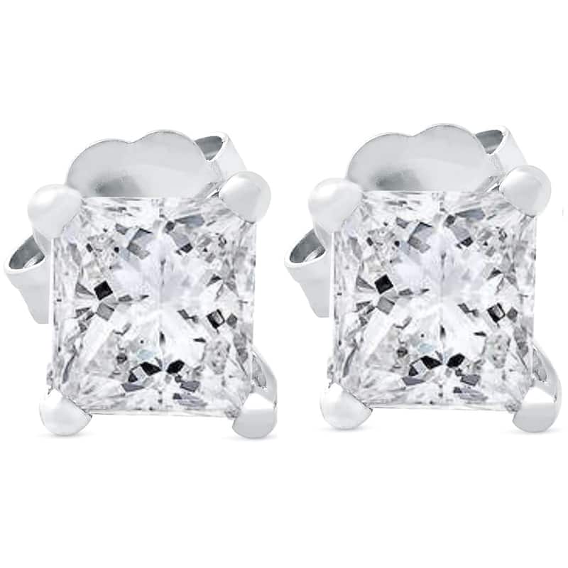 1ct Princess Cut Real Diamond Studs White Gold