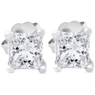 1ct Princess Cut Real Diamond Studs White Gold