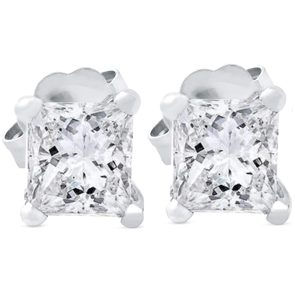 1ct Princess Cut Real Diamond Studs White Gold