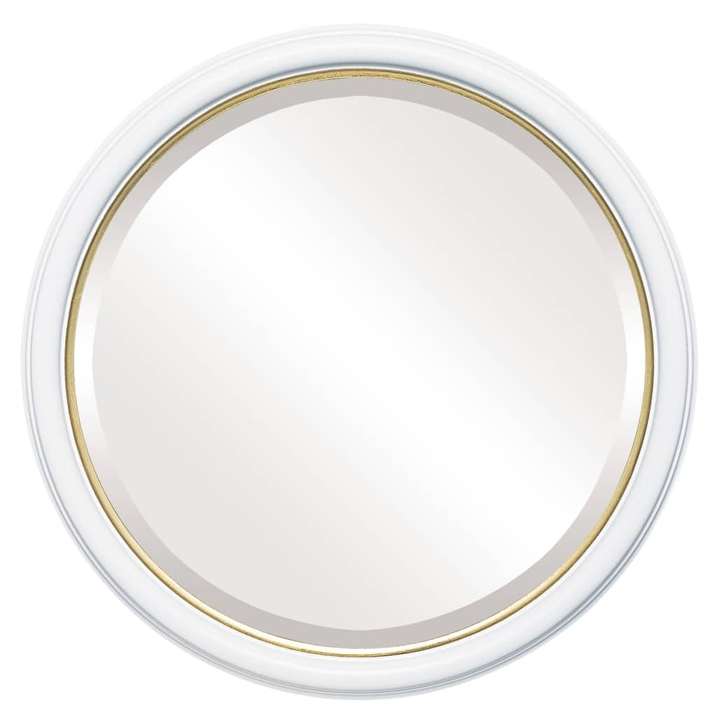 Hamilton Framed Round Mirror in Linen White with Gold Lip