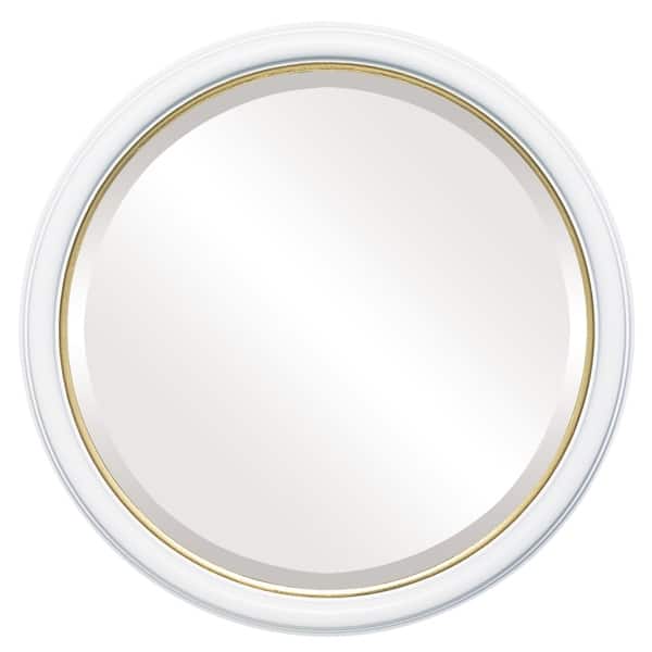 slide 2 of 4, Hamilton Framed Round Mirror in Linen White with Gold Lip