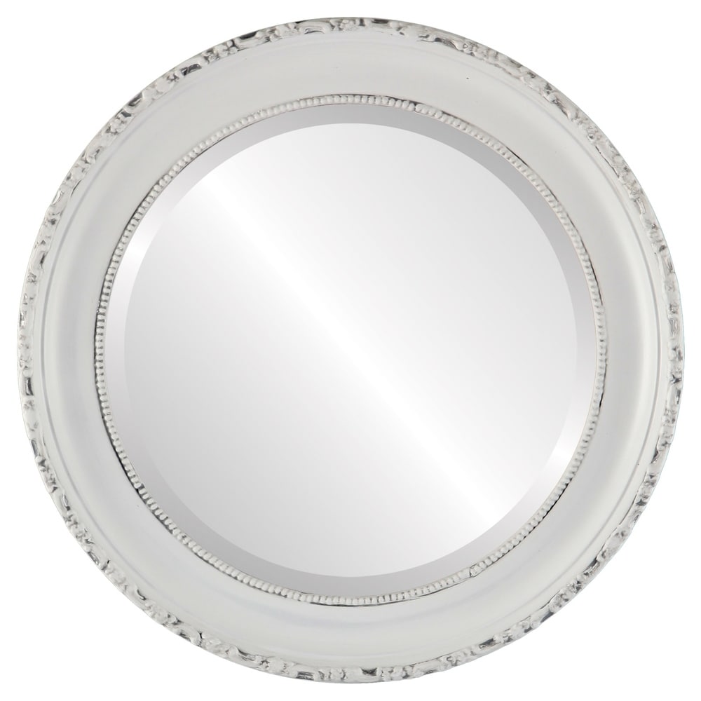 Kensington Framed Round Mirror in Linen White