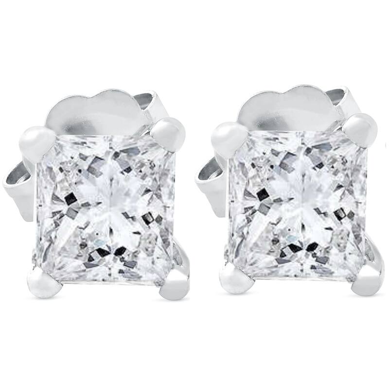 Pompeii3 14k White Gold 5/8 ct TDW Princess Cut Diamond Clarity Enhanced Studs (G-H/SI1-SI2) - White G-H