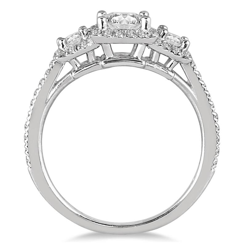 1 1/3 Carat TW Diamond Three Stone Halo Ring in 14K White Gold