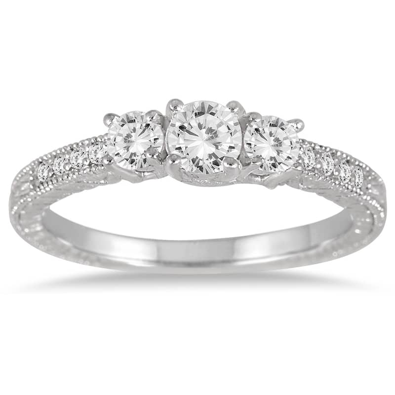 1/2 Carat TW Diamond Three Stone Ring in 10K White Gold