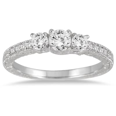 1/2 Carat TW Diamond Three Stone Ring in 10K White Gold