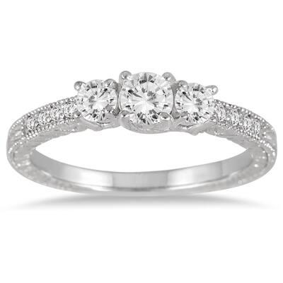 1/2 Carat TW Diamond Three Stone Ring in 10K White Gold