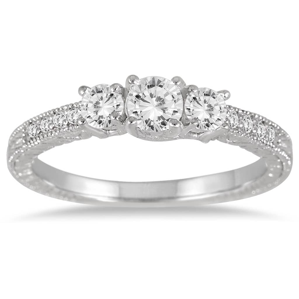 1/2 Carat TW Diamond Three Stone Ring in 10K White Gold