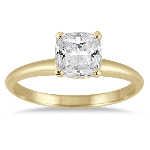 Shop 1 Carat Cushion Cut Diamond Solitaire Ring In 14k Yellow Gold