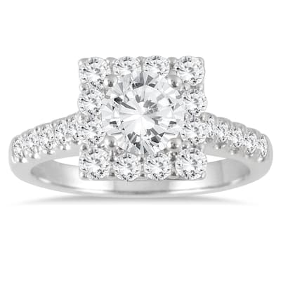 AGS Certified 1 5/8 Carat TW Diamond Halo Bridal Set in 14K White Gold (J-K Color, I2-I3 Clarity)