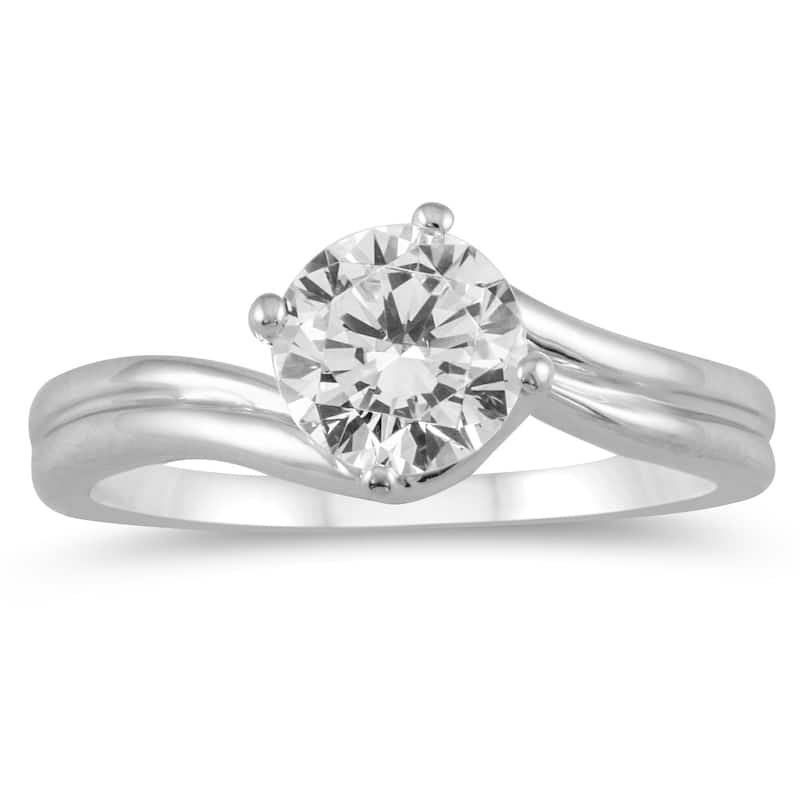 AGS Certified 1 Carat Diamond Solitaire Ring in 14K White Gold (J-K Color, I2-I3 Clarity)