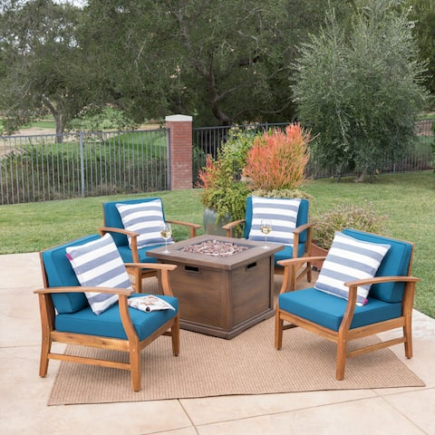 Havana Outdoor 4-seater Wood Chat Set with Fire Table by Christopher Knight Home
