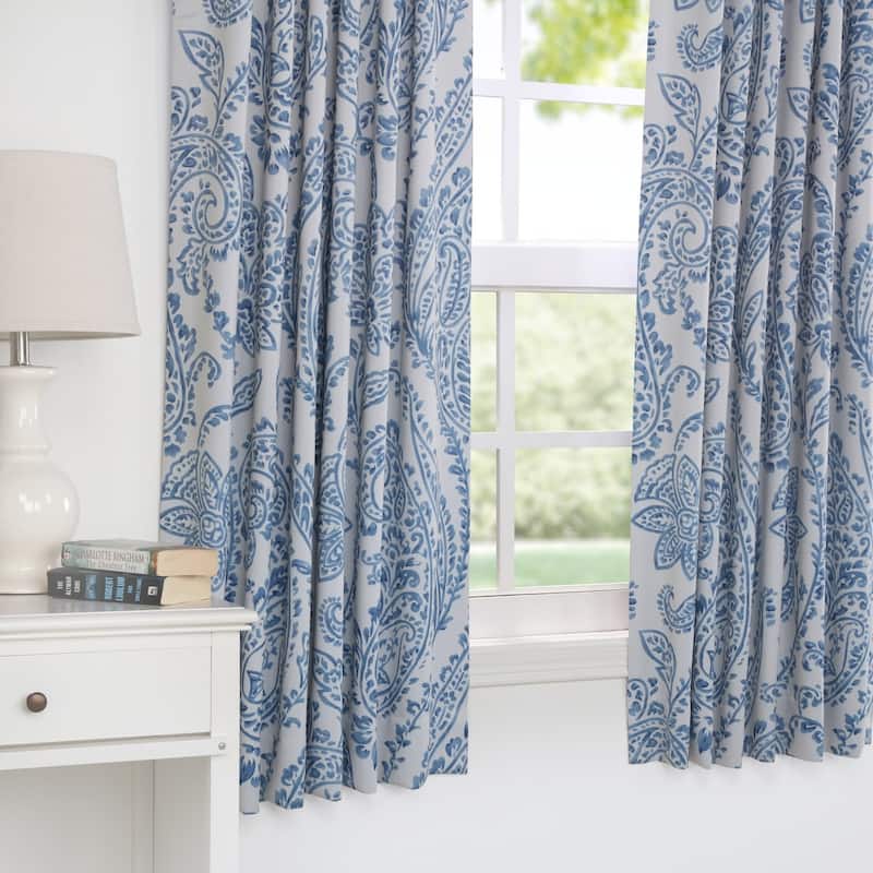 Exclusive Fabrics Tea Time China Blue 63 inches Room Darkening Curtain Panel Pair (2 Panels) - 50x63