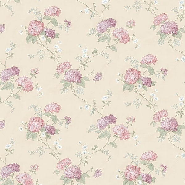 Mini Hydrangea Trail Shoreline 32.7 Ft. x 20.5 In. Vinyl Purple Hydrangea Trail Wallpaper Covering