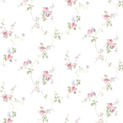 Tacoma 32.7 Ft. x 20.5 In. Vinyl Pink Rose Floral Trail Wallpaper Covering