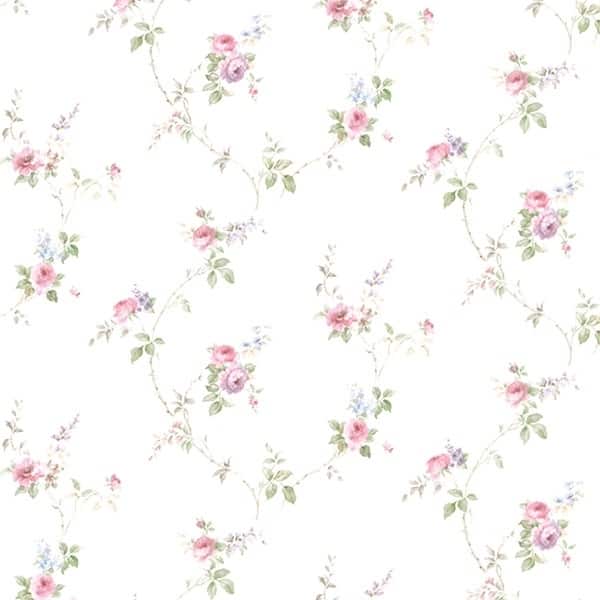 Laura's Trail Tacoma 32.7 Ft. x 20.5 In. Vinyl Pink Rose Floral Trail Wallpaper Covering