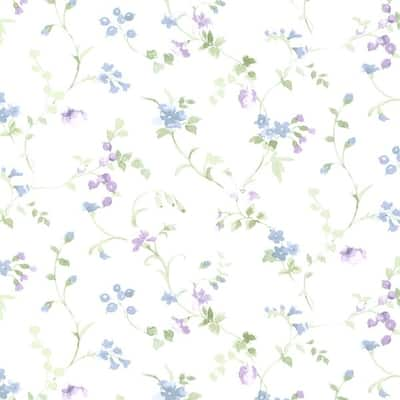 Everett 32.7 Ft. x 20.5 In. Vinyl Green Painted Floral Trail Wallpaper Covering